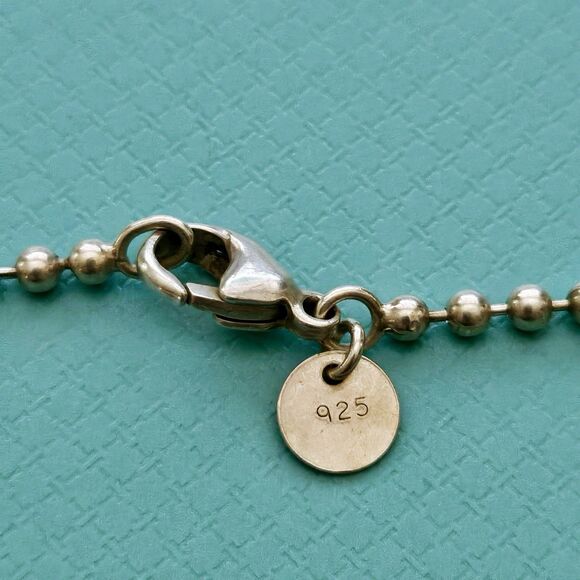 Vtg Tiffany & Co. Please RTT Large Heart Tag Pendant Long Beaded Chain Necklace - Picture 5 of 6